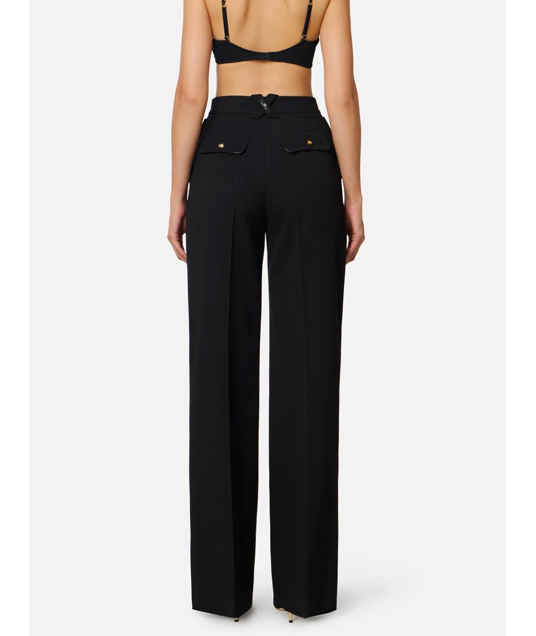 ELISABETTA FRANCHI Черные полиэстеровые прямые брюки, фото 4