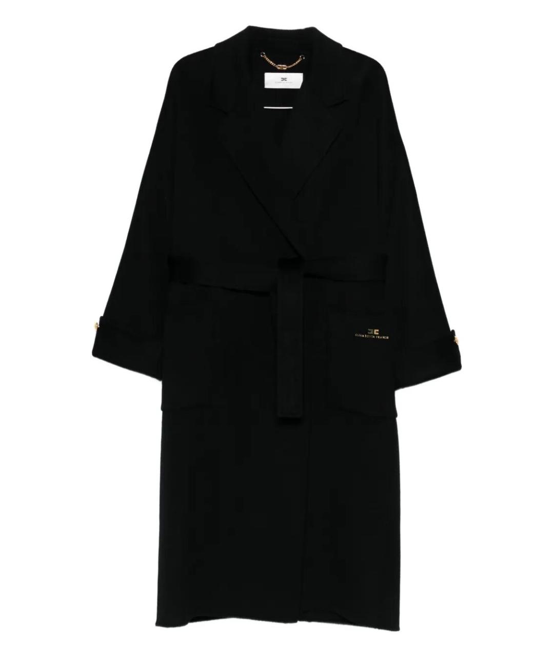 ELISABETTA FRANCHI Черное шерстяное пальто, фото 1