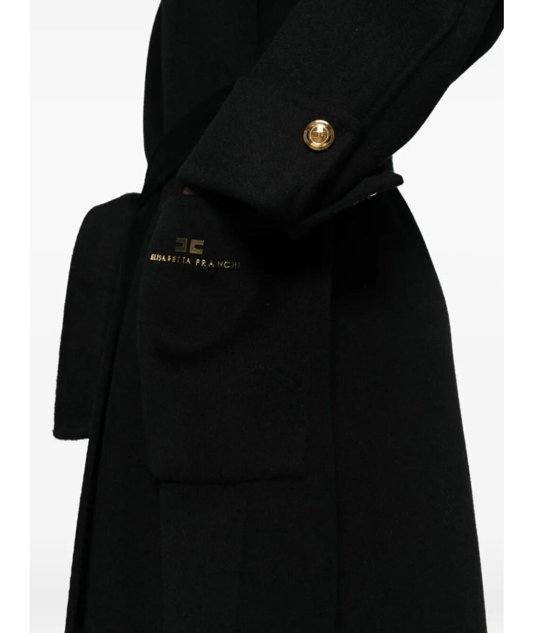 ELISABETTA FRANCHI Черное шерстяное пальто, фото 4