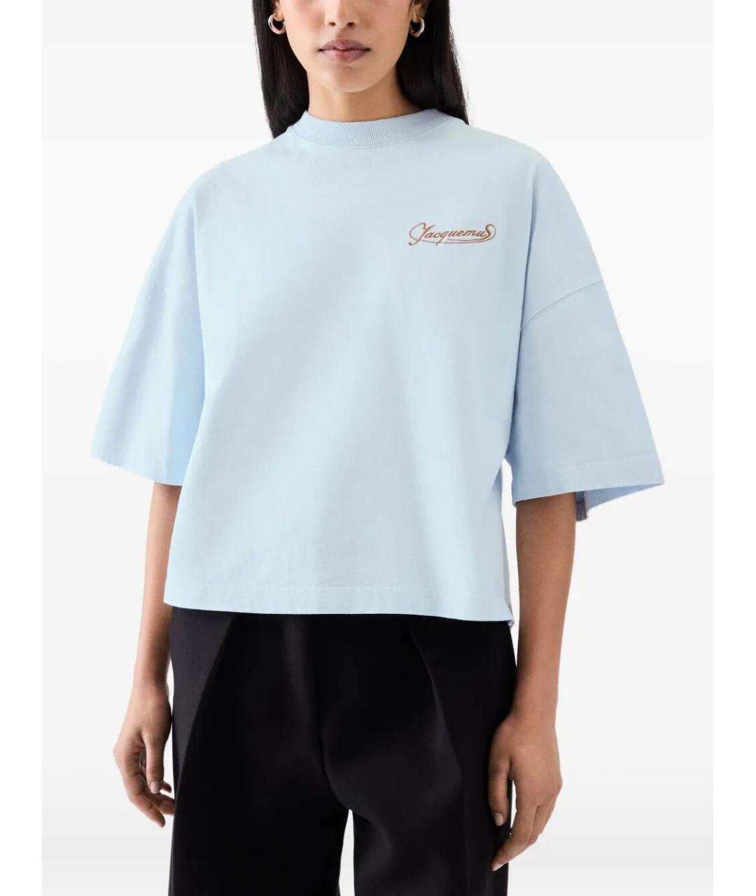 JACQUEMUS Голубая хлопковая футболка, фото 2