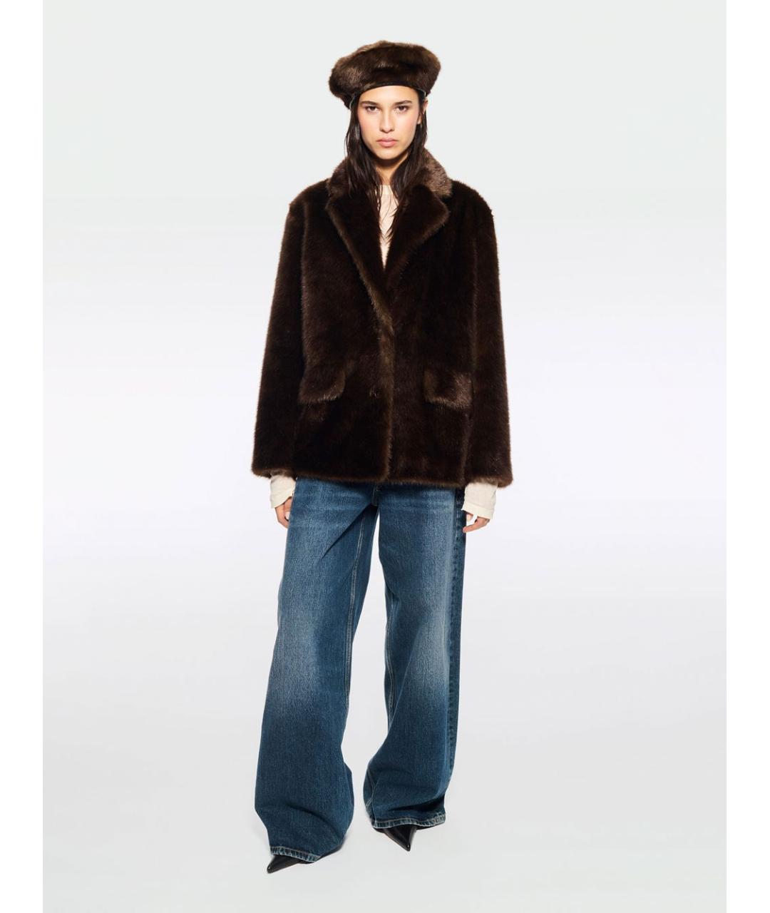 STAND STUDIO Коричневая полиэстеровая шуба, фото 2