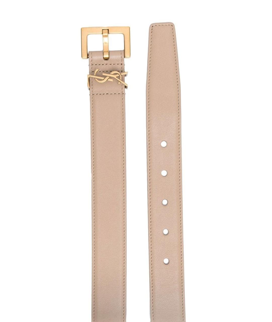 SAINT LAURENT Бежевый кожаный ремень, фото 2
