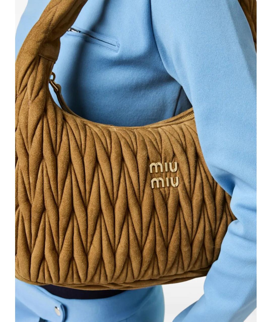 MIU MIU Хаки замшевая сумка через плечо, фото 6