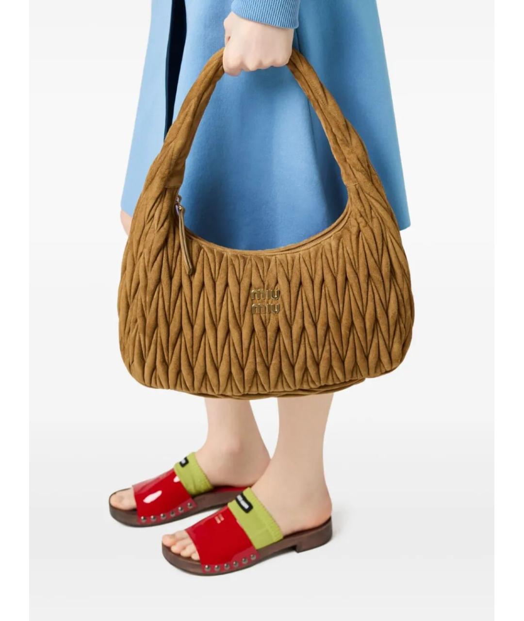 MIU MIU Хаки замшевая сумка через плечо, фото 2