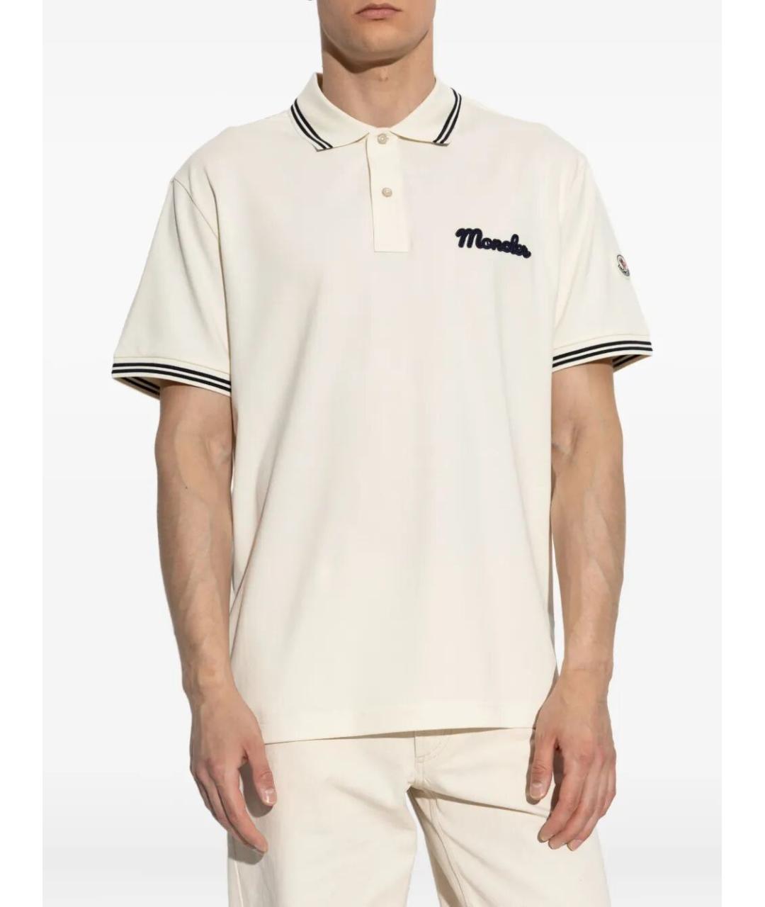 MONCLER Белое хлопко-эластановое поло с коротким рукавом, фото 4