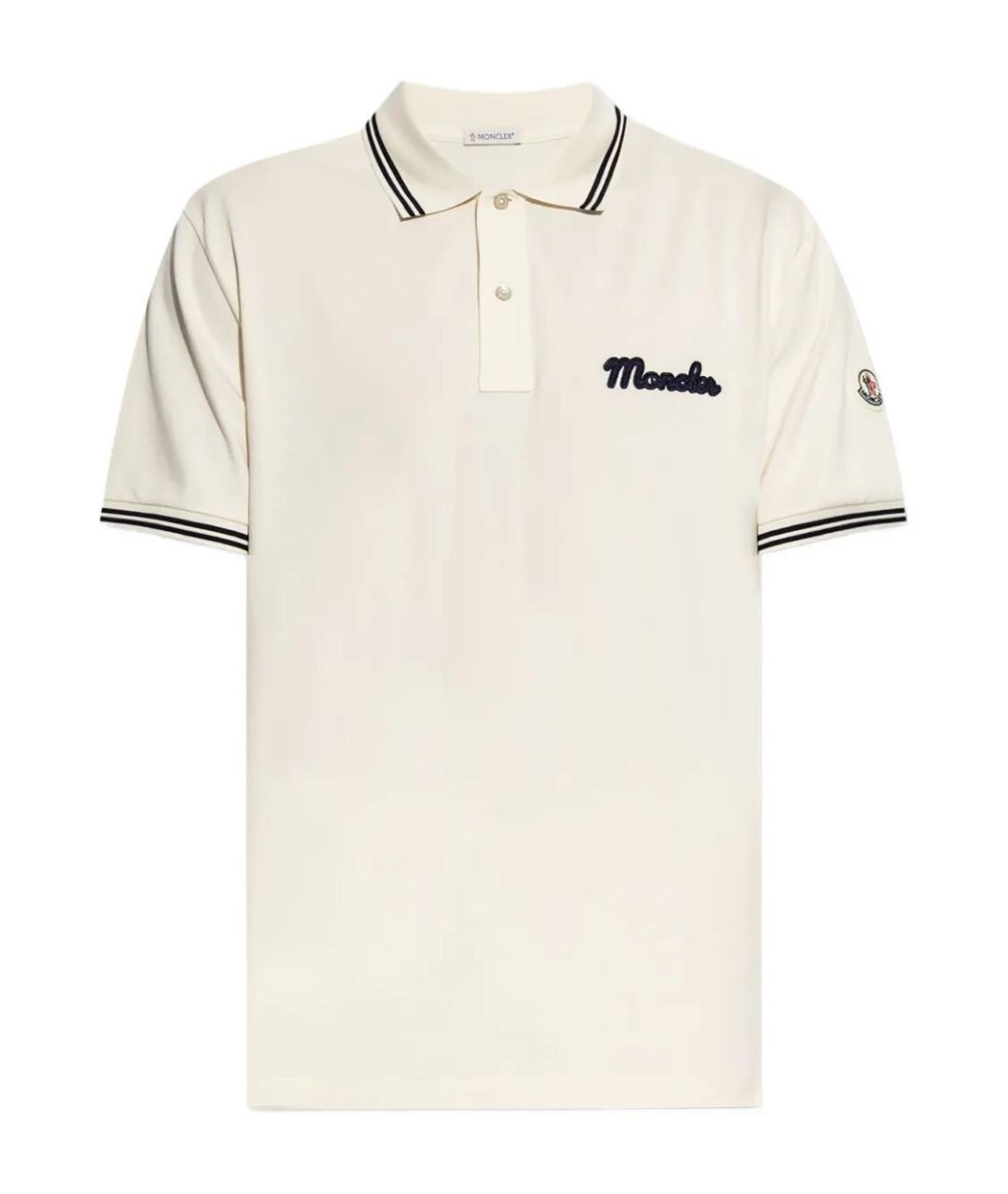 MONCLER Белое хлопко-эластановое поло с коротким рукавом, фото 1