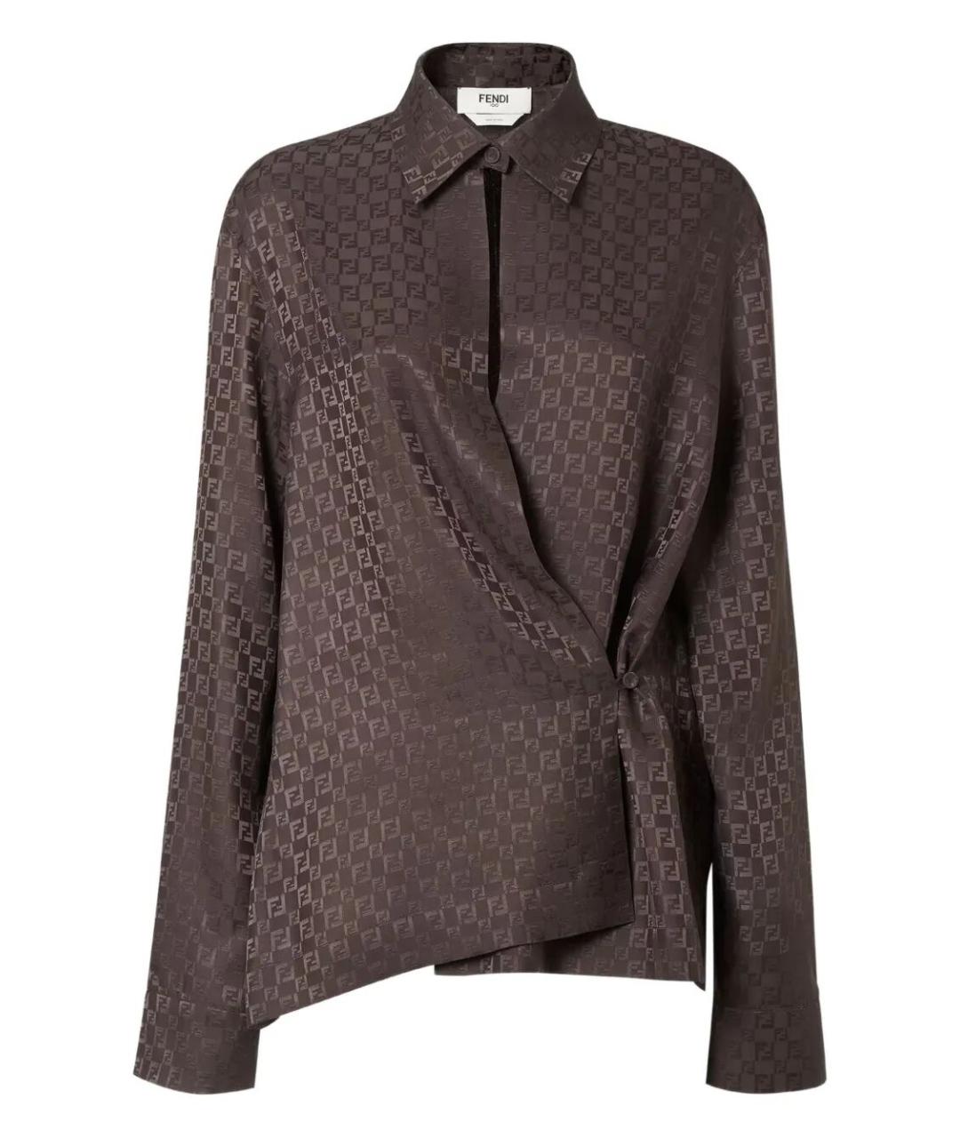 FENDI Коричневая шелковая блузы, фото 1