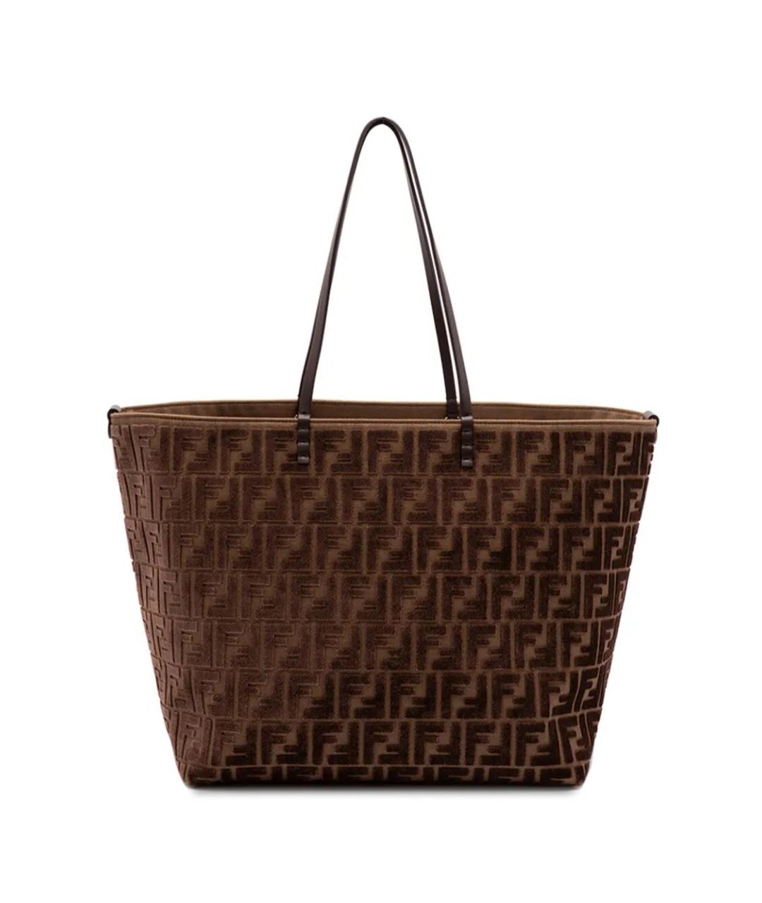 FENDI Коричневая жаккардовая сумка тоут, фото 1