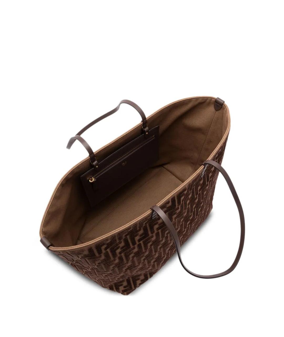 FENDI Коричневая жаккардовая сумка тоут, фото 4