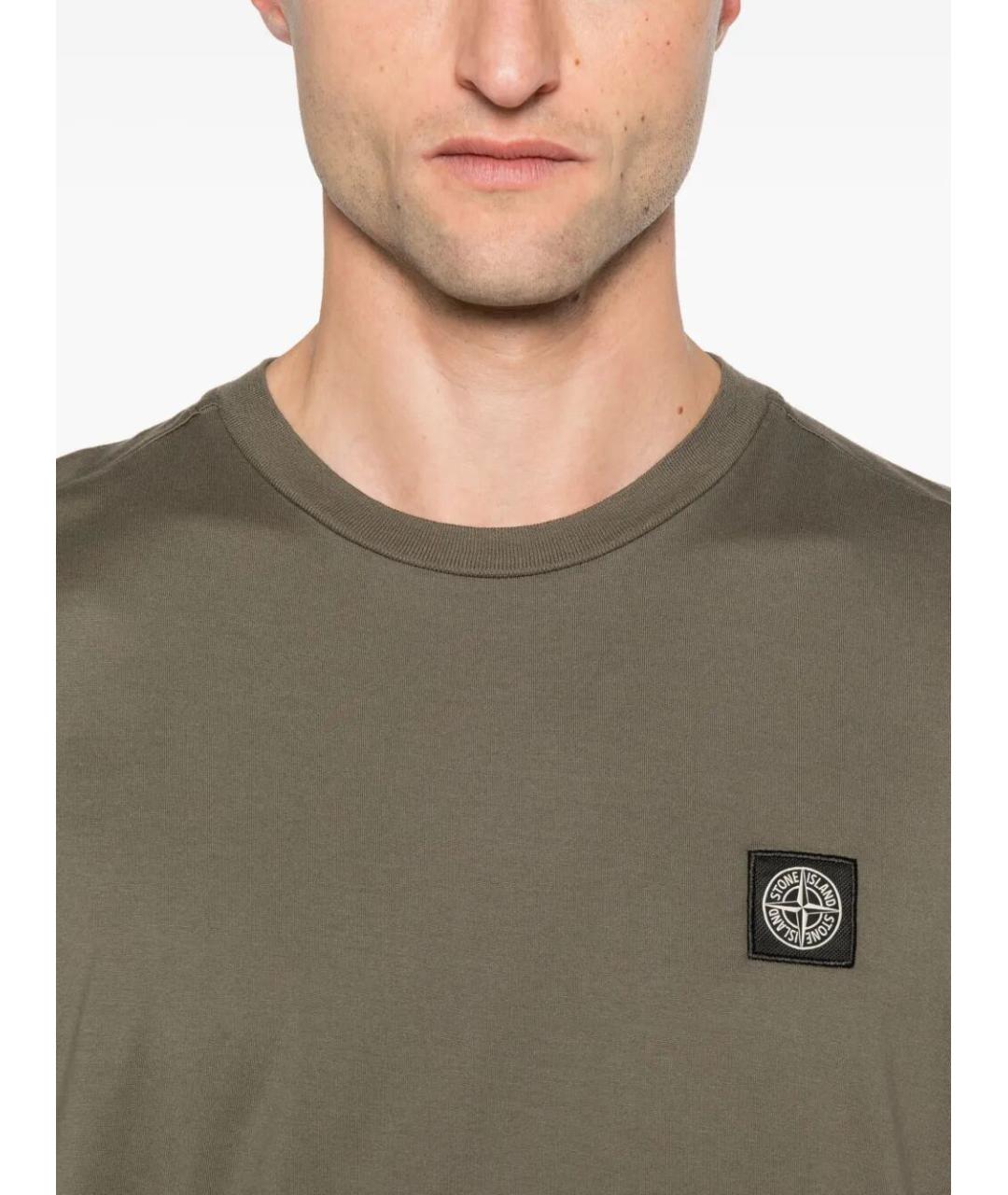 STONE ISLAND Хаки хлопковая футболка, фото 4