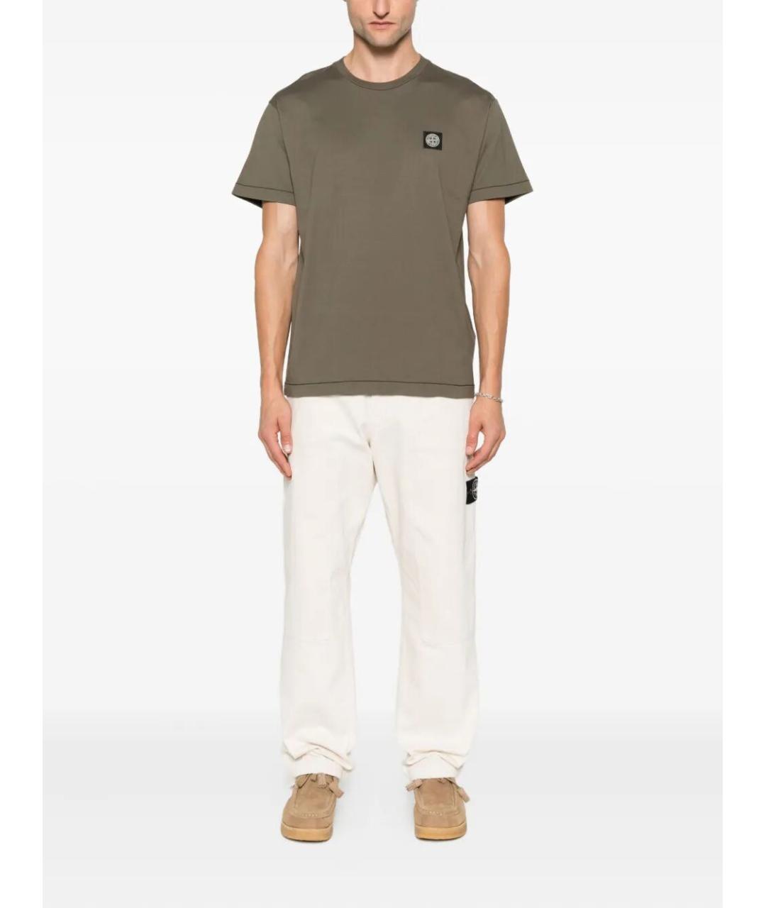 STONE ISLAND Хаки хлопковая футболка, фото 2