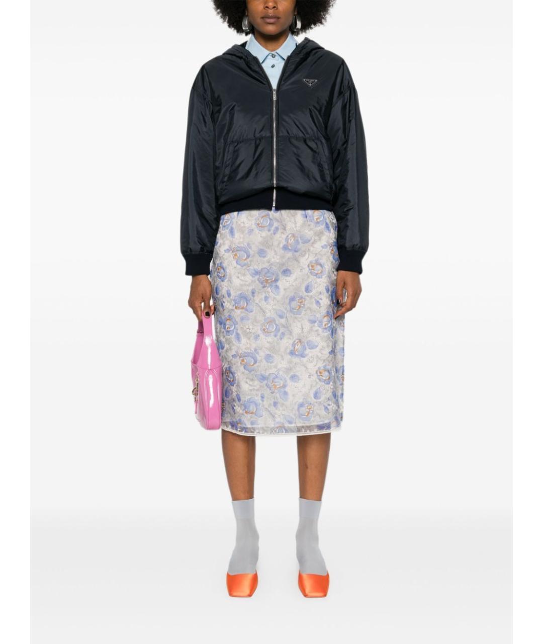 PRADA Голубая полиэстеровая юбка миди, фото 4