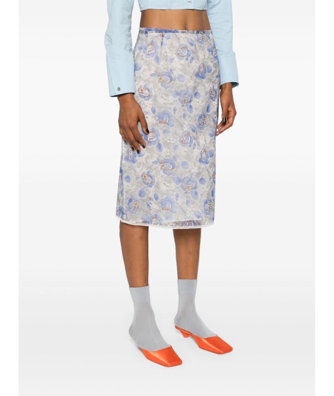PRADA Голубая полиэстеровая юбка миди, фото 2