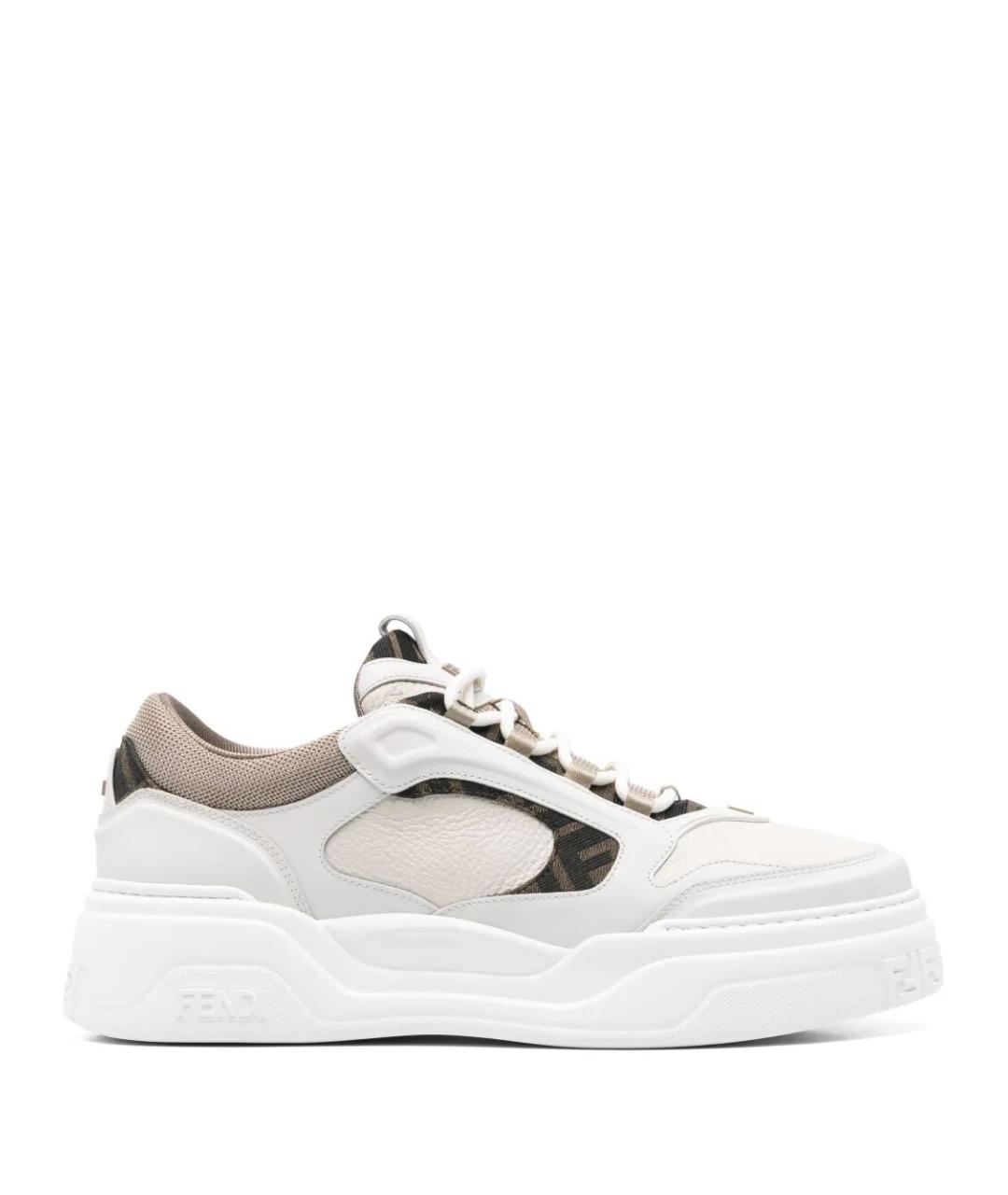 FENDI Белые кожаные низкие кроссовки / кеды, фото 1