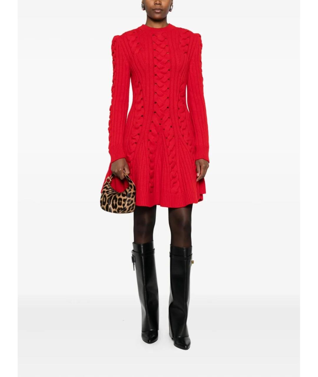 ALEXANDER MCQUEEN Красное шерстяное коктейльное платье, фото 2