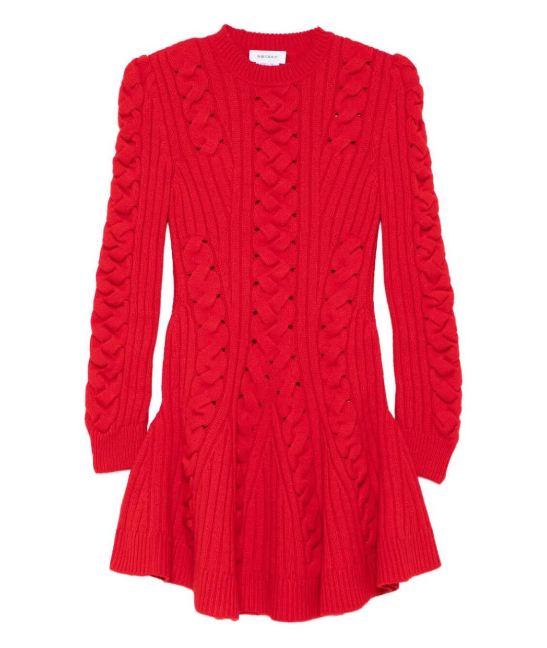 ALEXANDER MCQUEEN Красное шерстяное коктейльное платье, фото 1