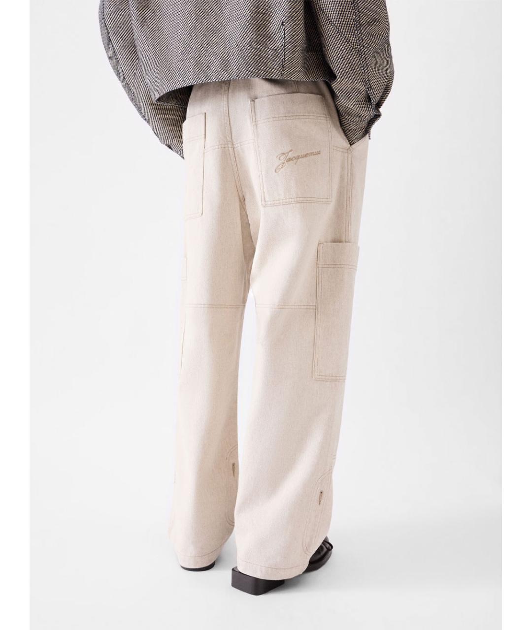 JACQUEMUS Бежевые хлопковые повседневные брюки, фото 3