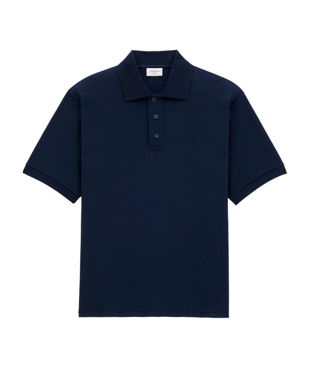 SAINT LAURENT Темно-синее хлопко-полиэстеровое поло с коротким рукавом, фото 1