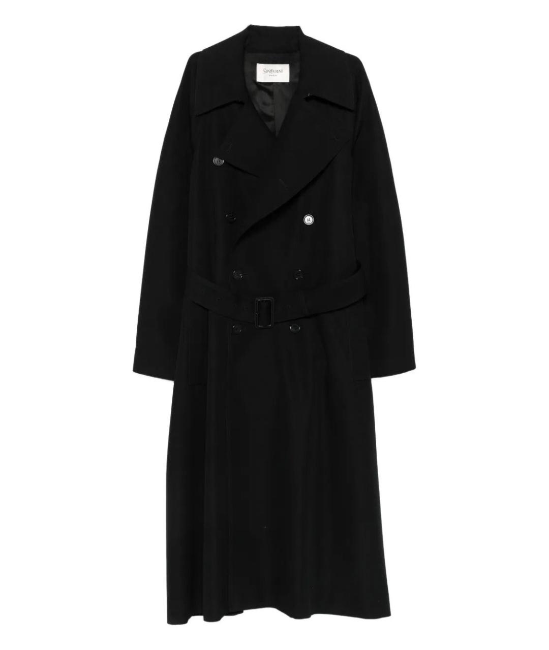 SAINT LAURENT Черное шерстяное пальто, фото 1