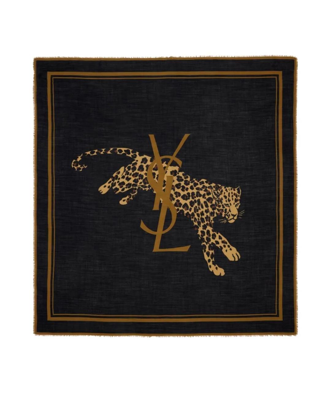 SAINT LAURENT Черный шерстяной шарф, фото 1