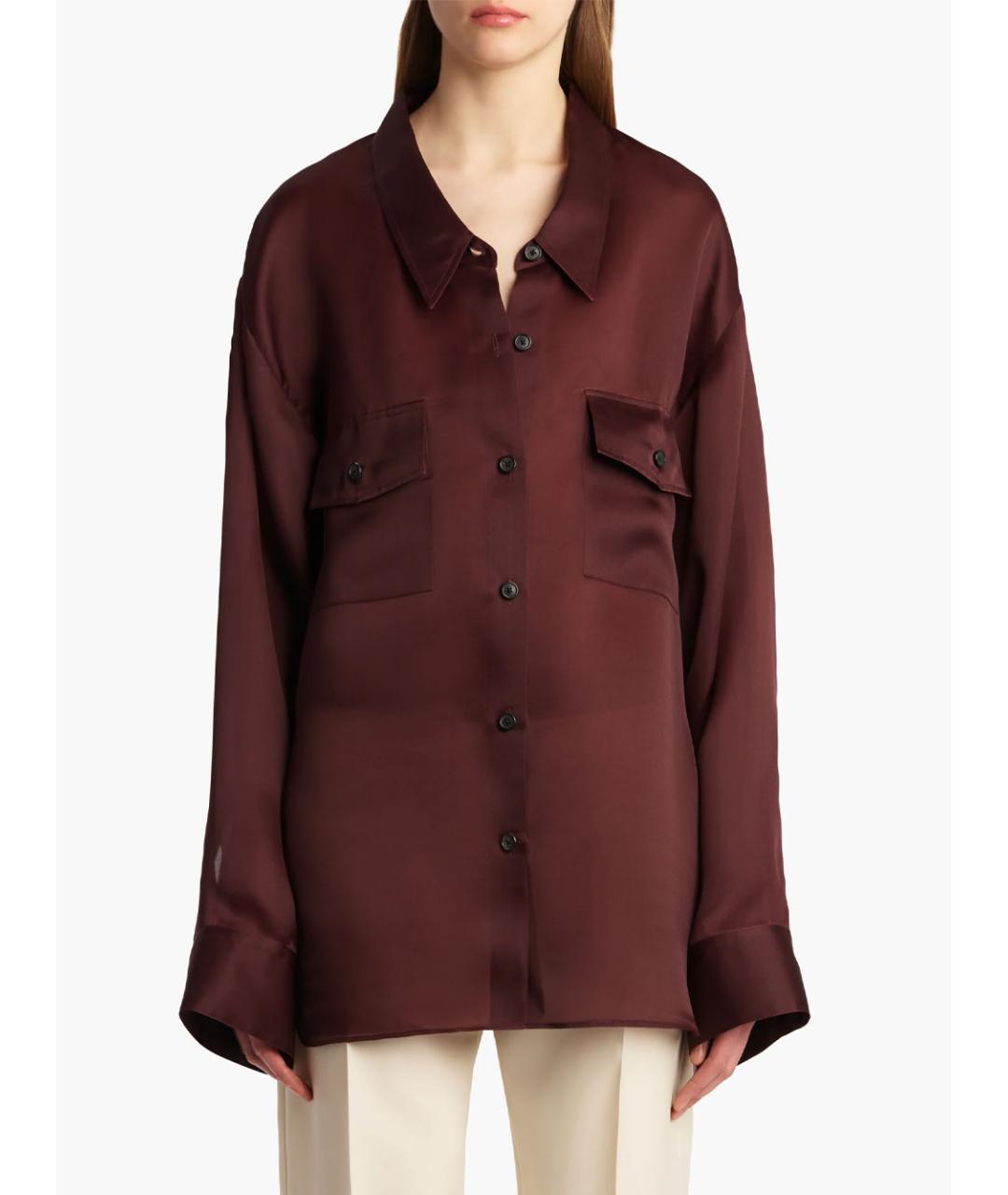 KHAITE Бордовая шелковая рубашка, фото 4