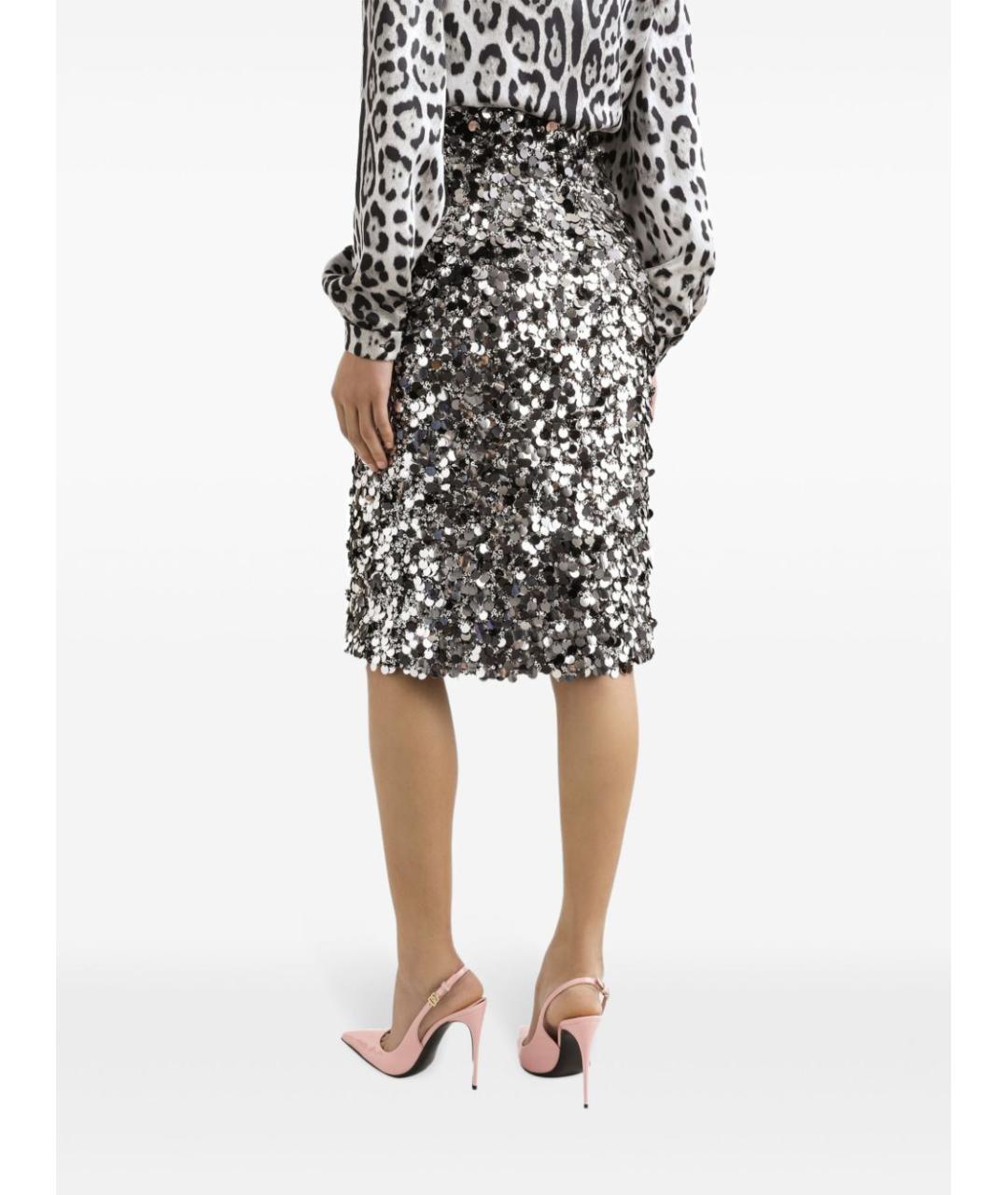 DOLCE&GABBANA Серебряная юбка миди, фото 5