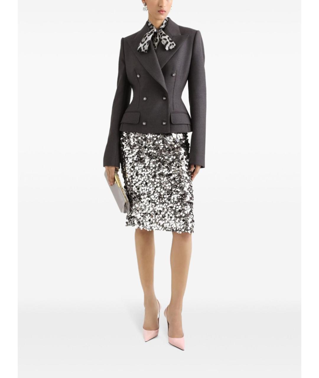 DOLCE&GABBANA Серебряная юбка миди, фото 2