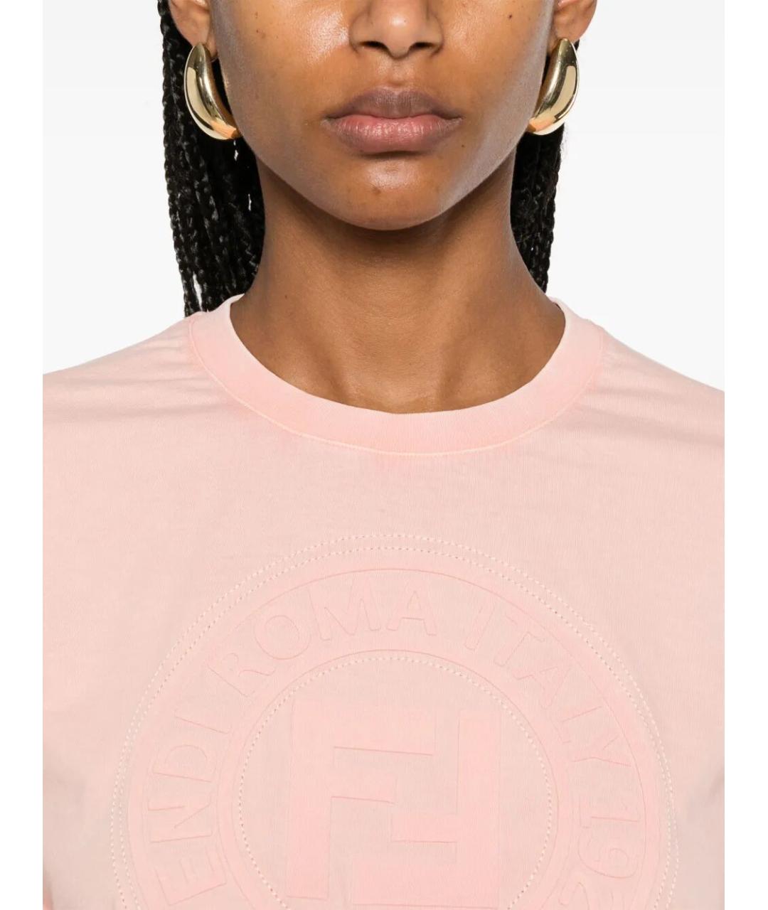 FENDI Розовая хлопковая футболка, фото 4