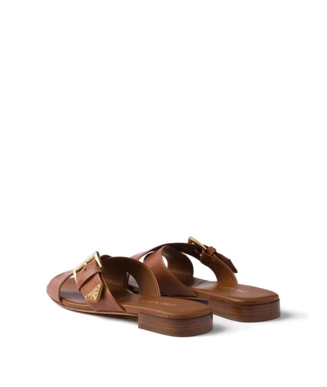 PRADA Коричневые кожаные шлепанцы, фото 3