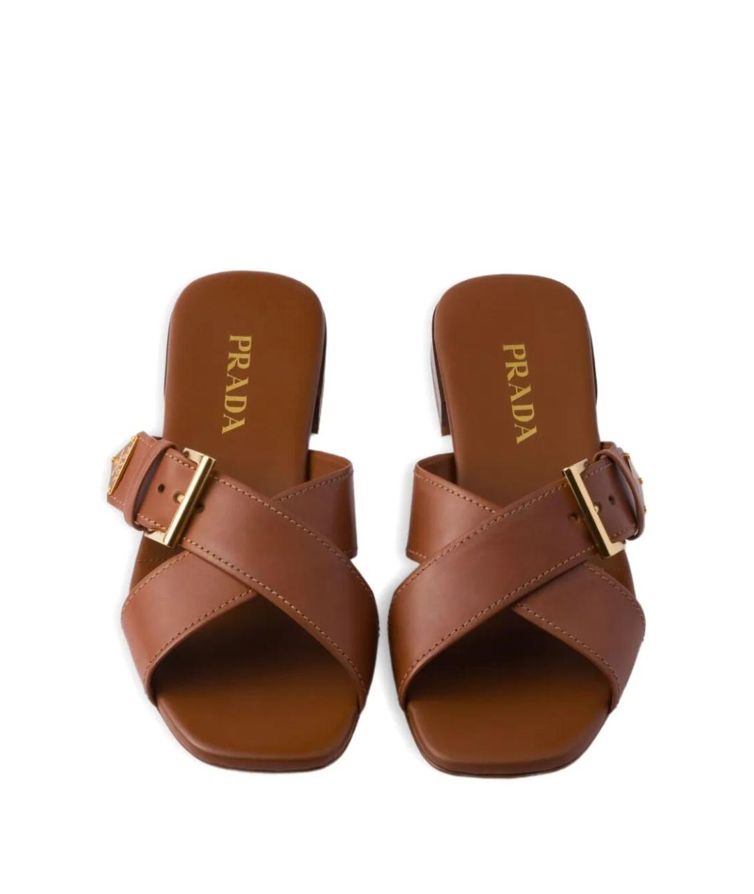 PRADA Коричневые кожаные шлепанцы, фото 2