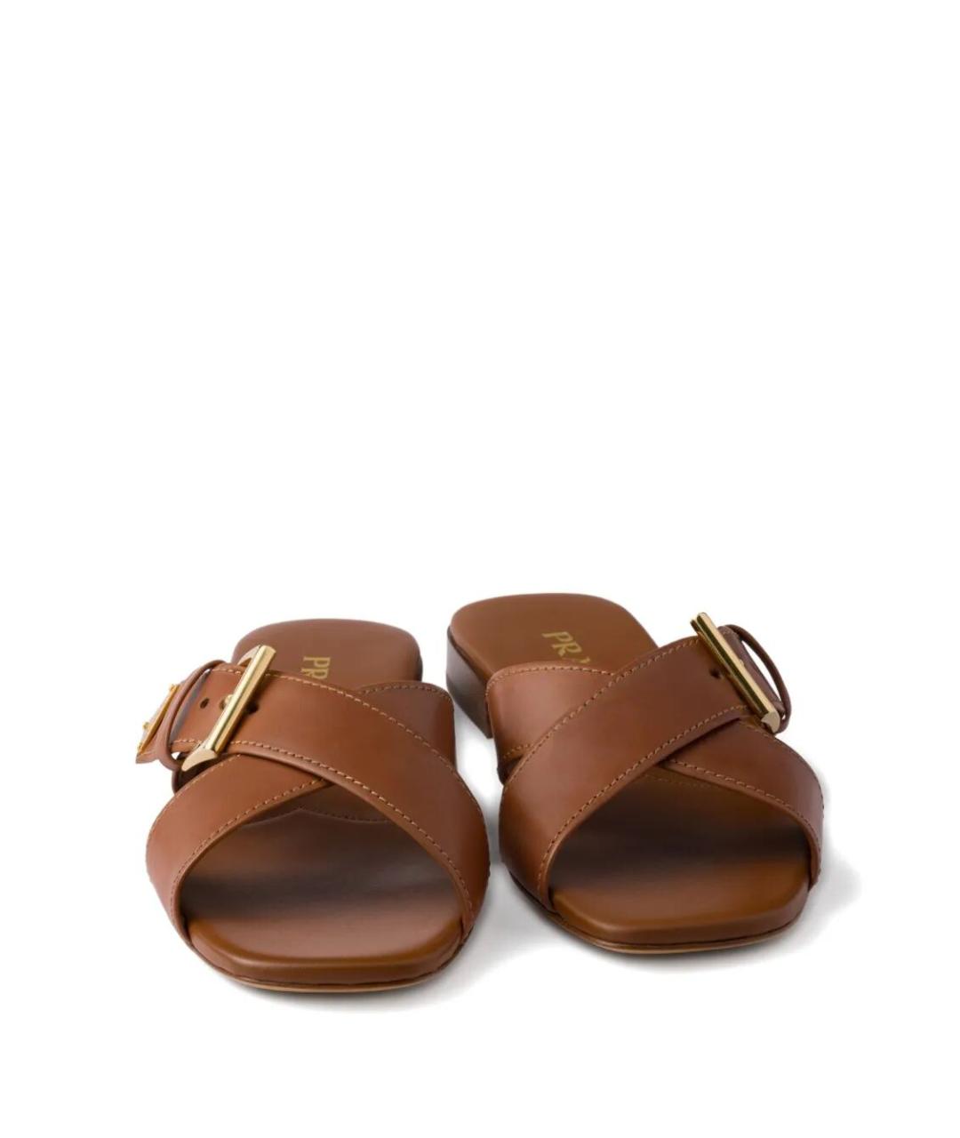 PRADA Коричневые кожаные шлепанцы, фото 5