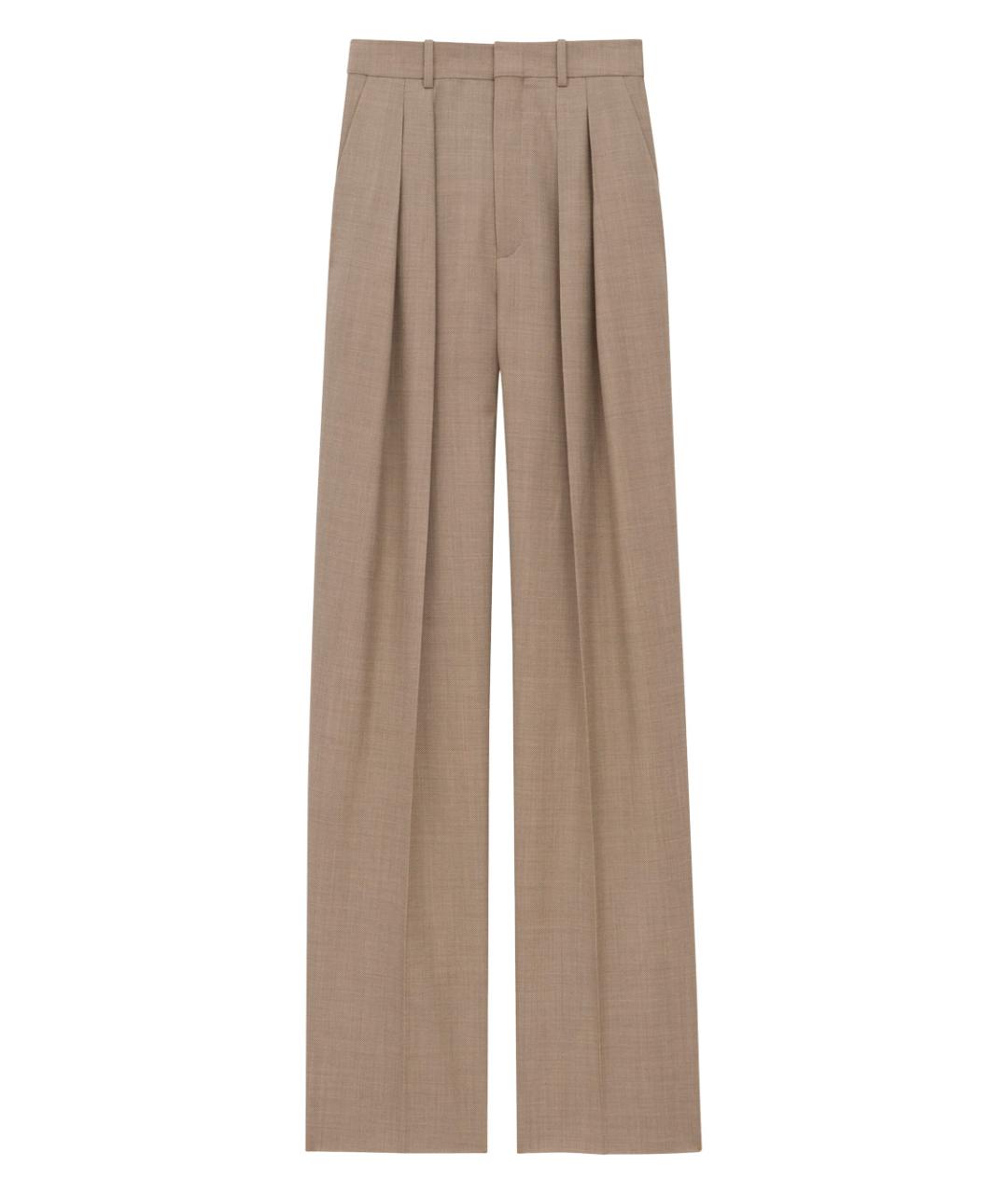SAINT LAURENT Бежевые шерстяные прямые брюки, фото 2