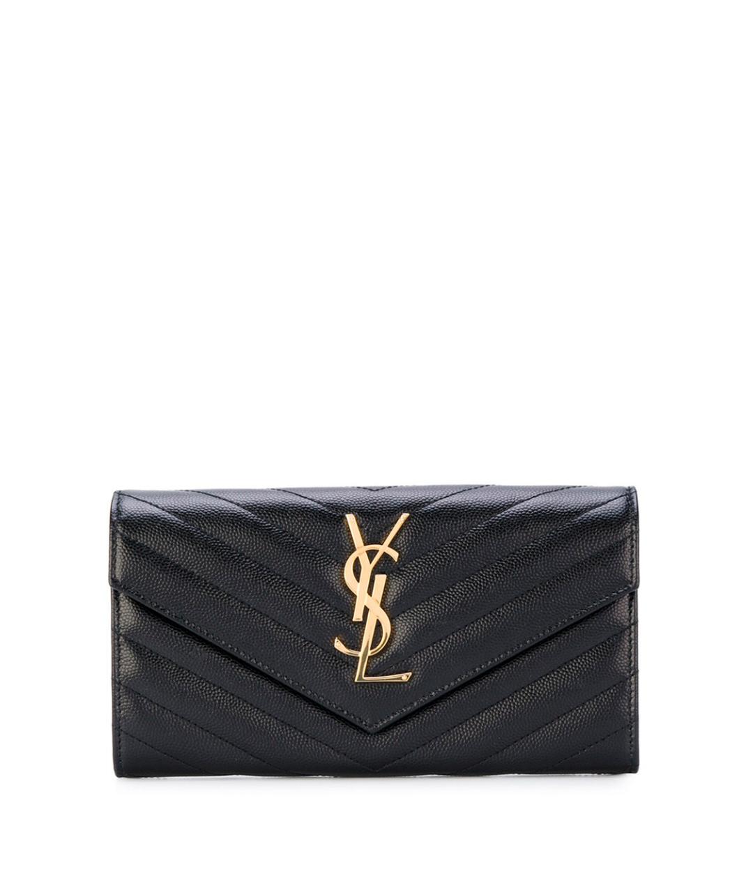 SAINT LAURENT Черный кожаный кошелек, фото 1