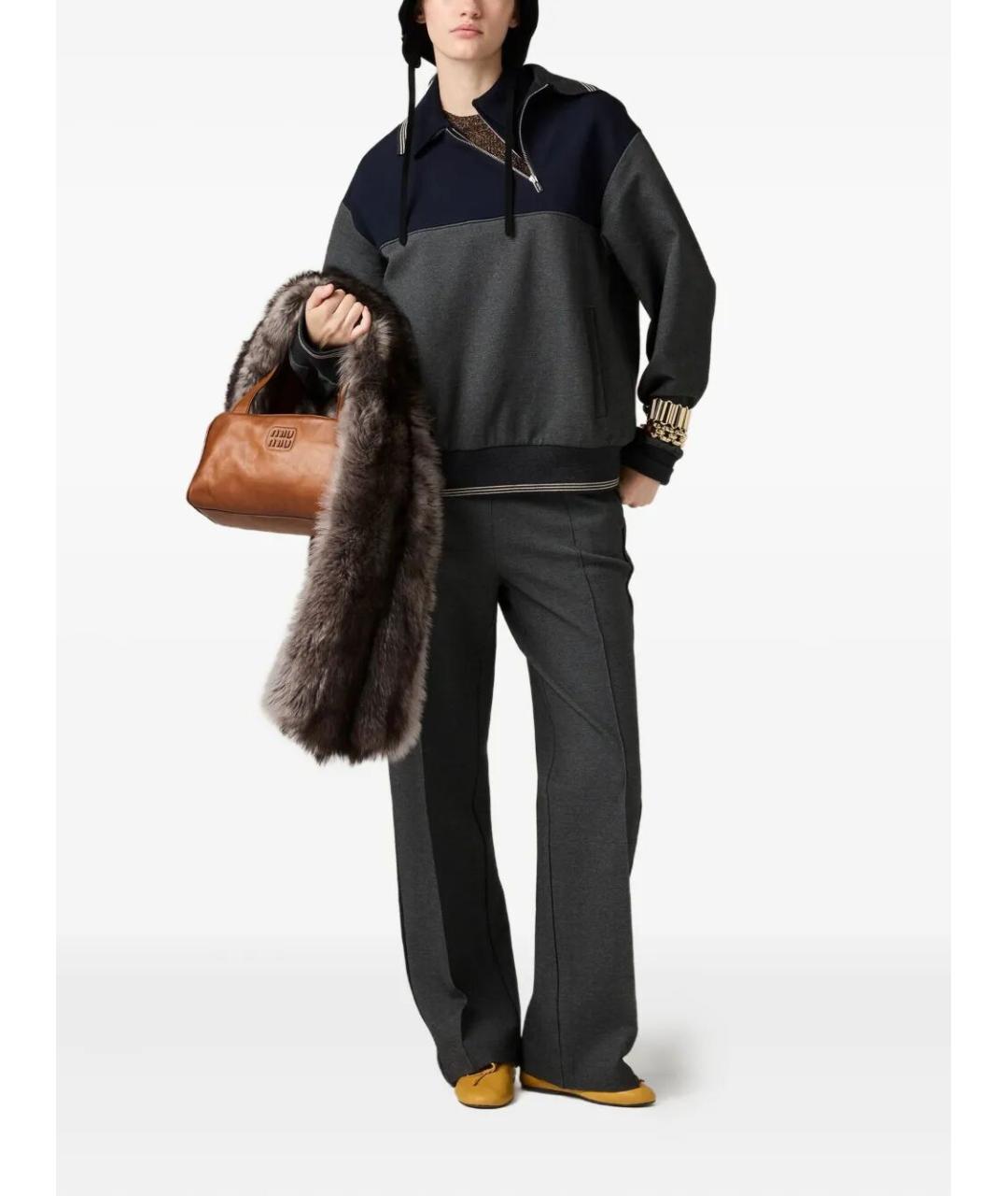 MIU MIU Антрацитовые вискозные прямые брюки, фото 2