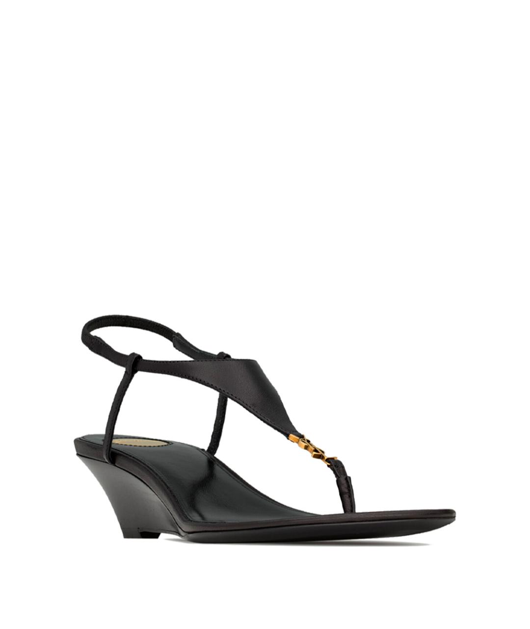SAINT LAURENT Черные кожаные босоножки, фото 3