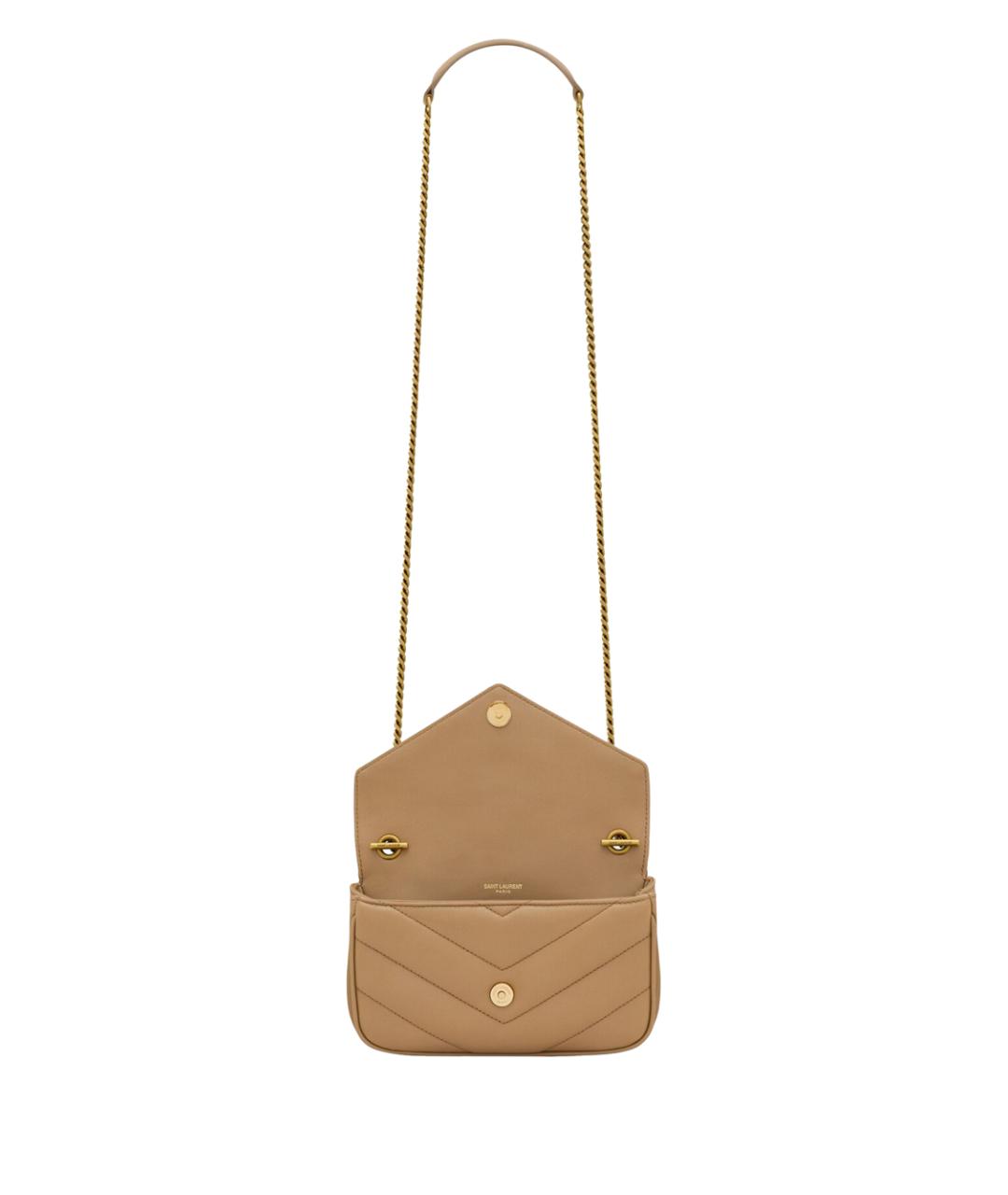 SAINT LAURENT Бежевая кожаная сумка через плечо, фото 3