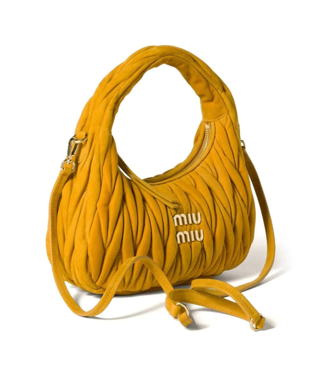 MIU MIU Желтая замшевая сумка через плечо, фото 5