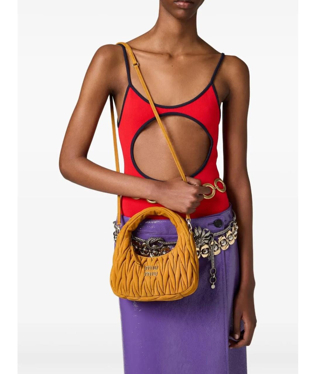 MIU MIU Желтая замшевая сумка через плечо, фото 2