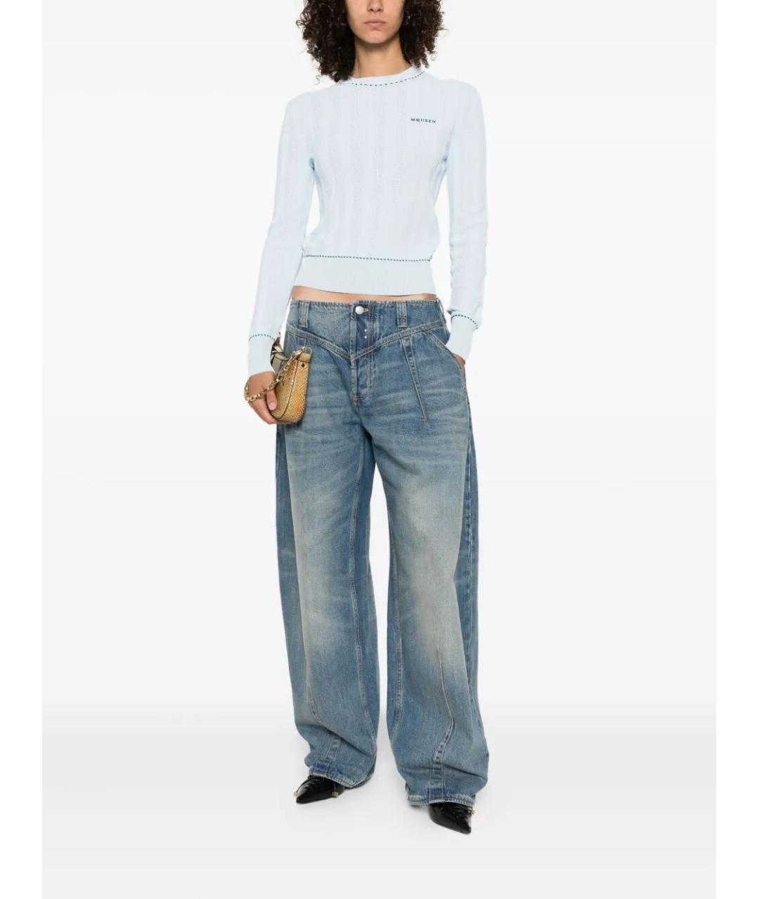 ALEXANDER MCQUEEN Голубые хлопковые прямые джинсы, фото 2