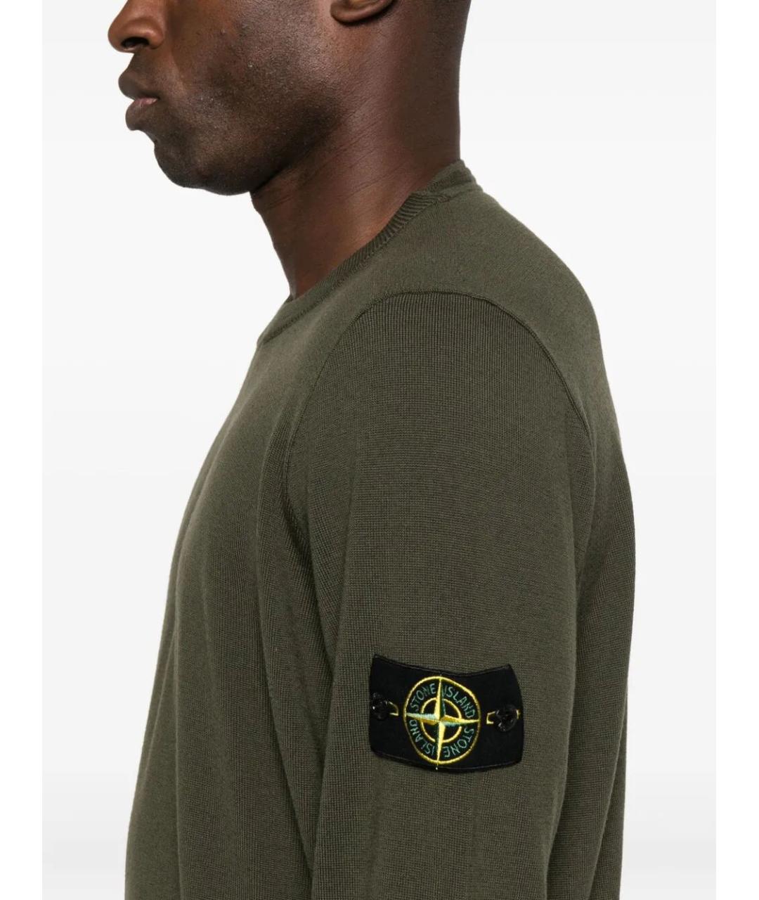 STONE ISLAND Зеленый шерстяной джемпер / свитер, фото 3
