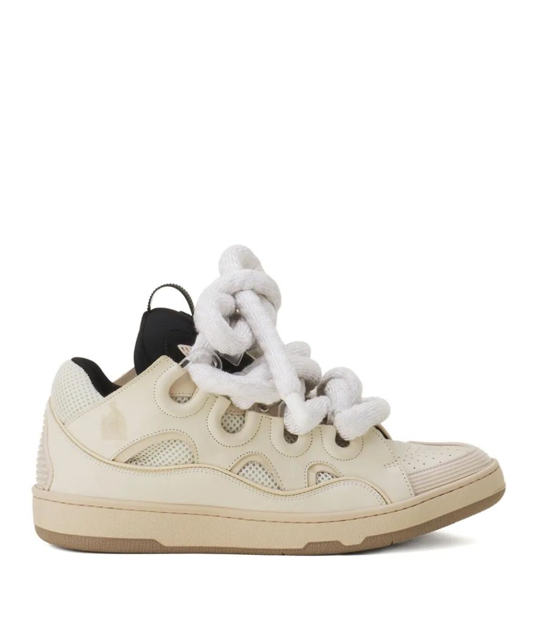 LANVIN Бежевые кожаные низкие кроссовки / кеды, фото 1