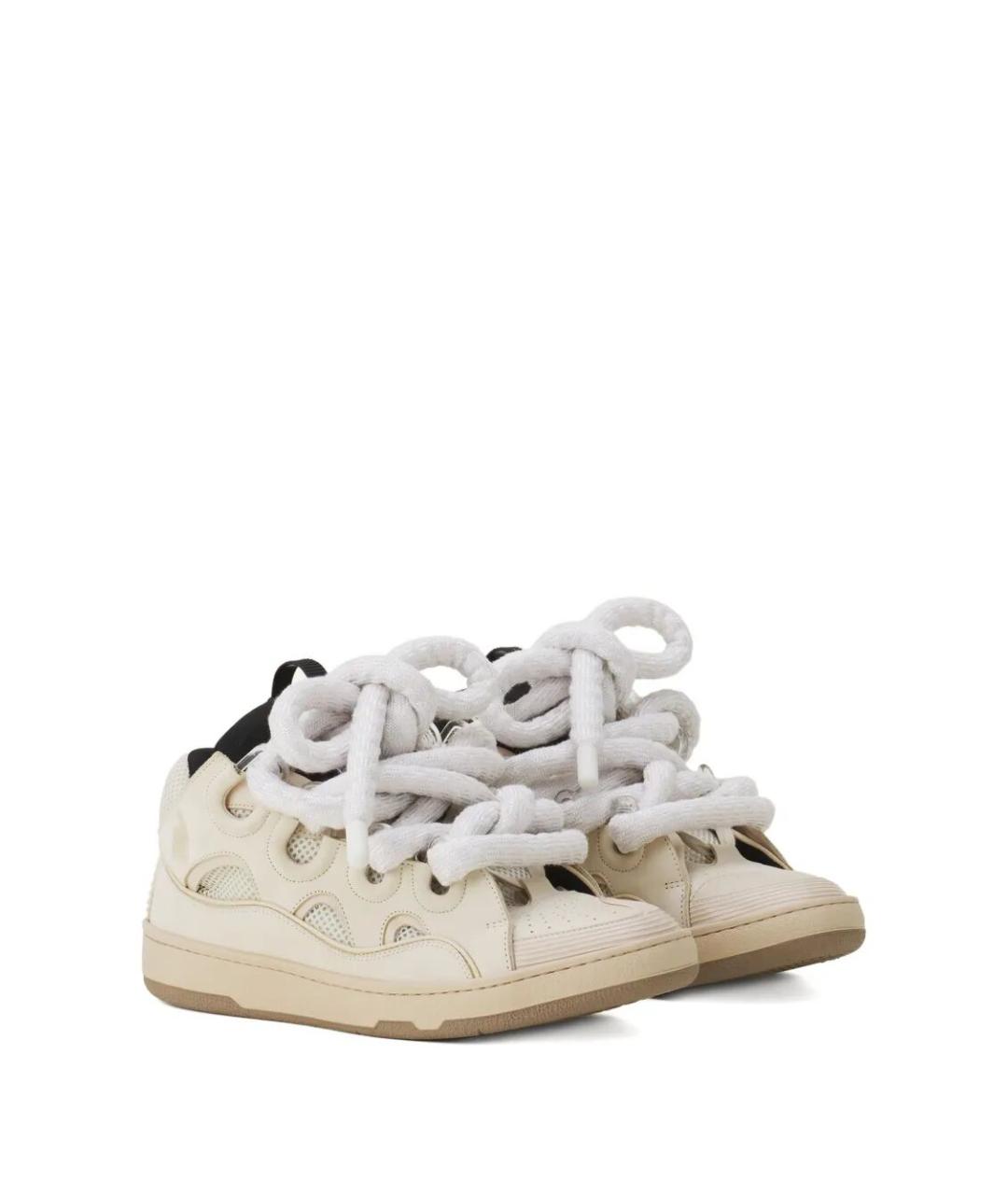 LANVIN Бежевые кожаные низкие кроссовки / кеды, фото 4