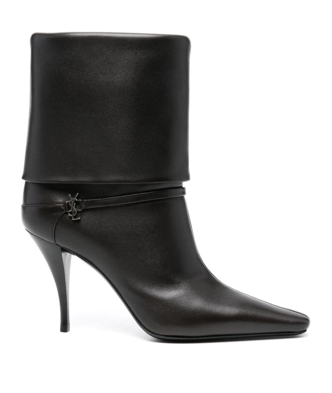 SAINT LAURENT Коричневые кожаные ботильоны, фото 1