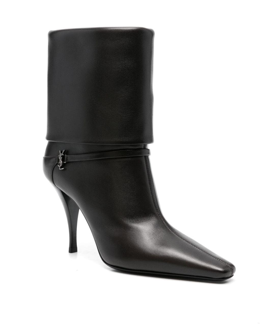 SAINT LAURENT Коричневые кожаные ботильоны, фото 2