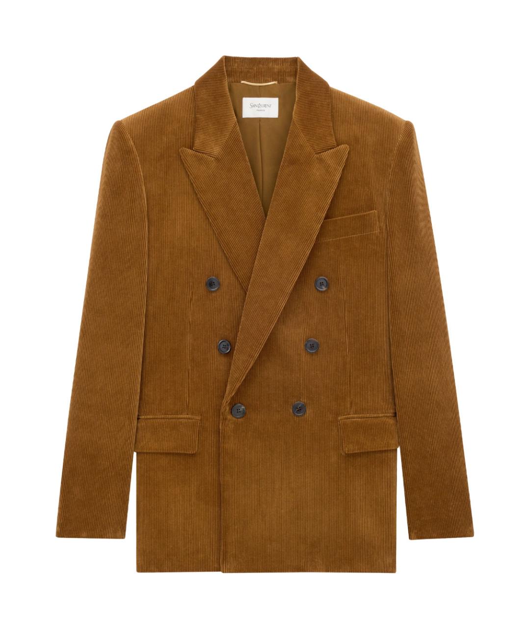 SAINT LAURENT Коричневый хлопковый жакет/пиджак, фото 1