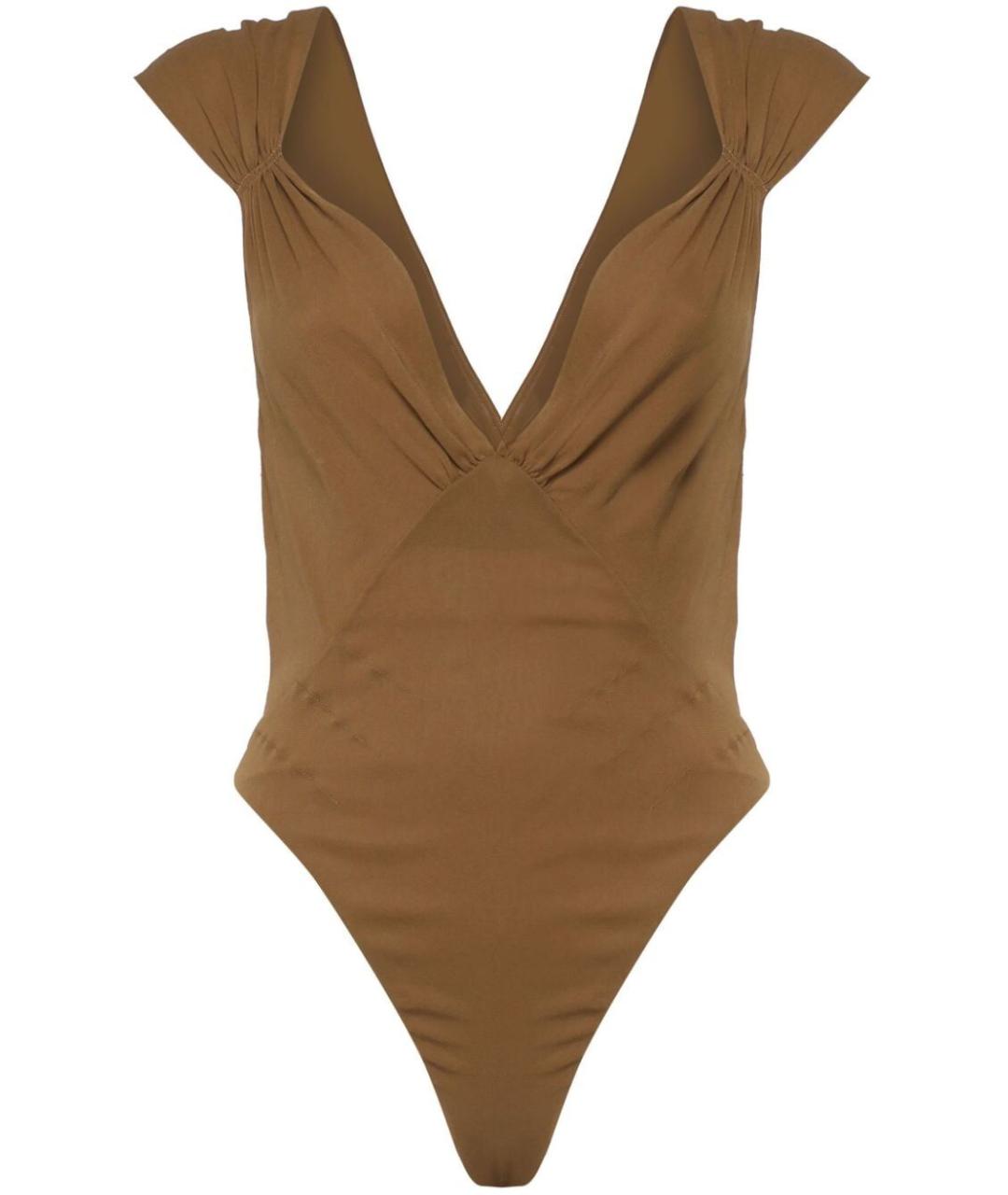 SAINT LAURENT Коричневое шелковое боди, фото 1