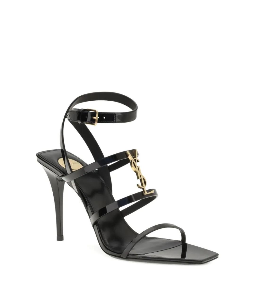 SAINT LAURENT Черные босоножки из лакированной кожи, фото 2