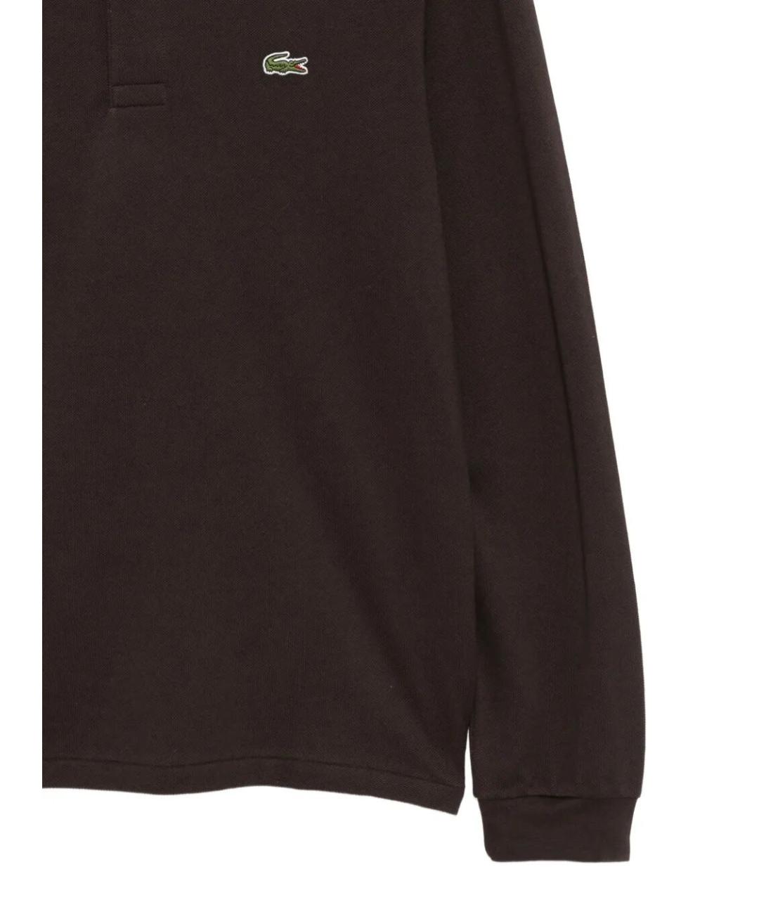 LACOSTE Коричневое хлопковое поло с длинным рукавом, фото 3