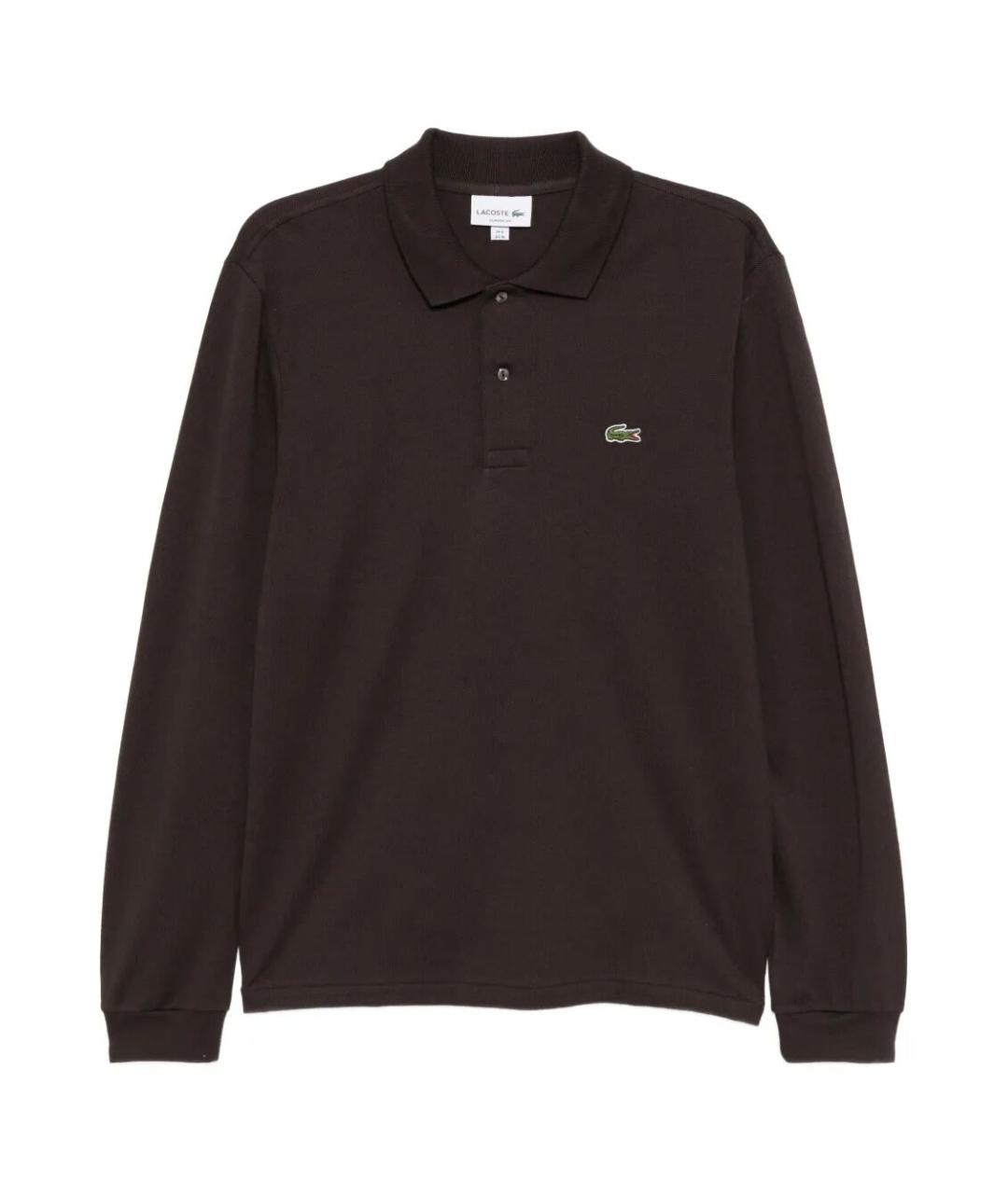 LACOSTE Коричневое хлопковое поло с длинным рукавом, фото 1