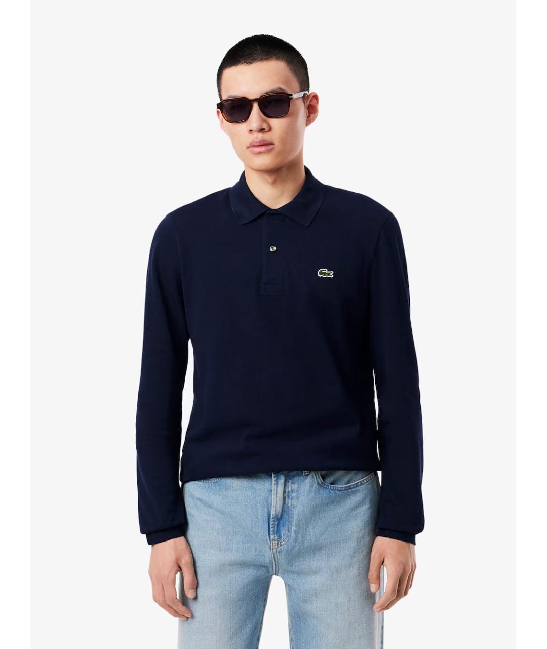 LACOSTE Синее хлопковое поло с длинным рукавом, фото 2